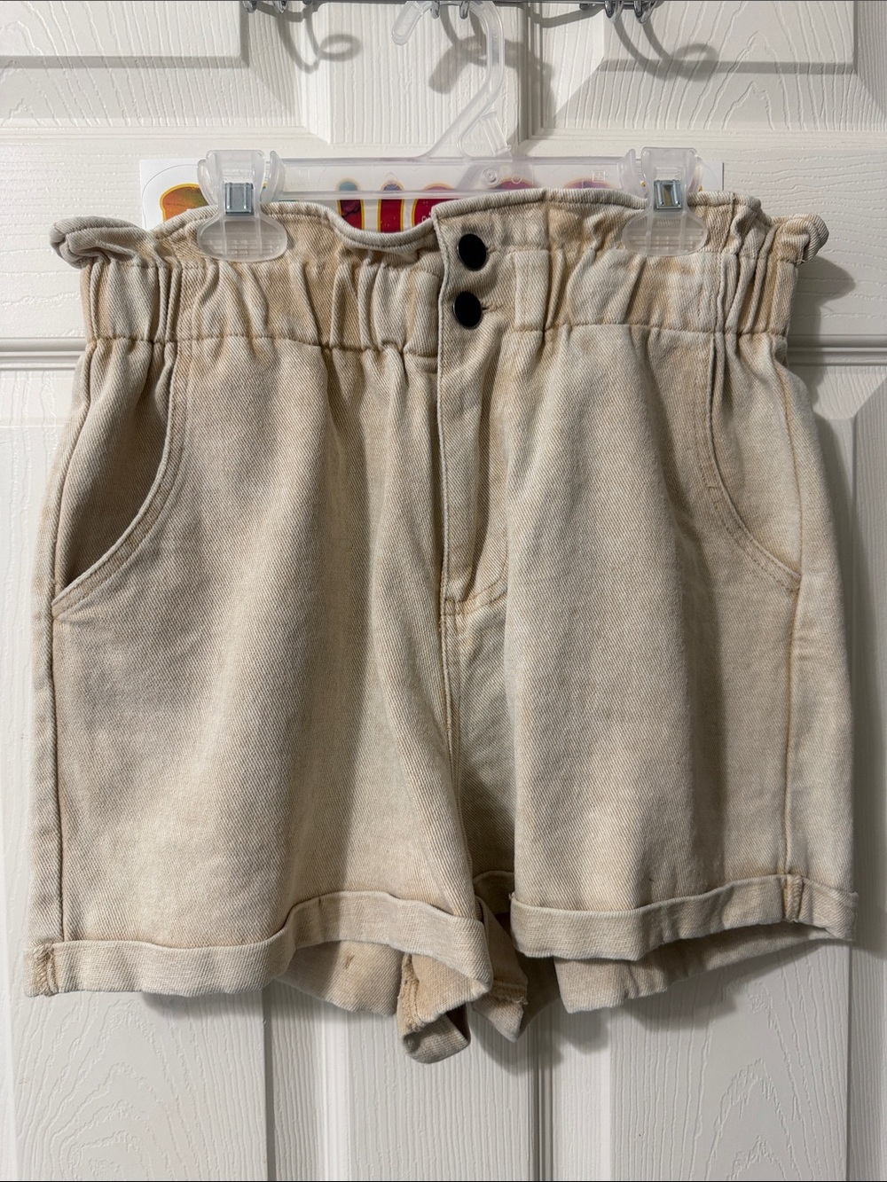 High-Waist Paper Bag Shorts in Cream